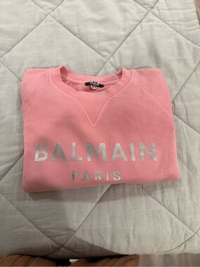 Balmain Pink Crewneck Sweatshirt with Silver Logo